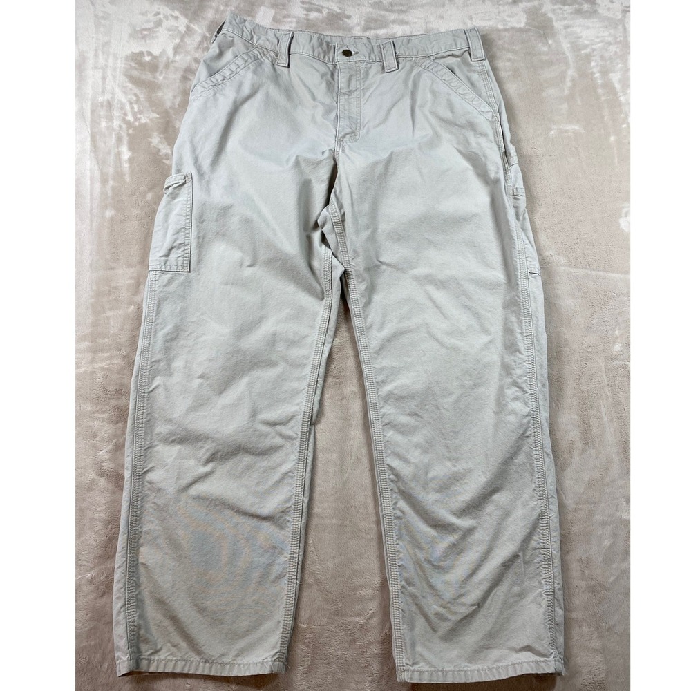 Carhartt Mens Canvas Work Pants Straight Leg Utility Trousers Khaki Tan 36/38x30